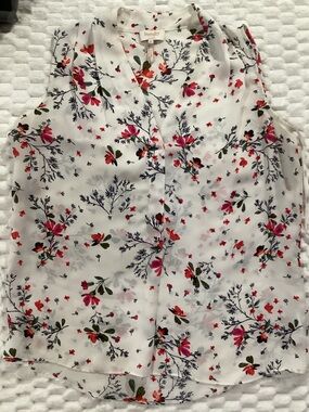 Laundry By Shelli Segal White Floral V-Neck Top with Pink / Red Print size m#38